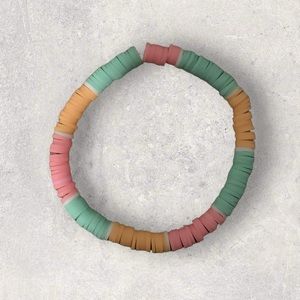 Handmade Bracelet Clay Bead Light Orange, Teal and Light Pink One Size